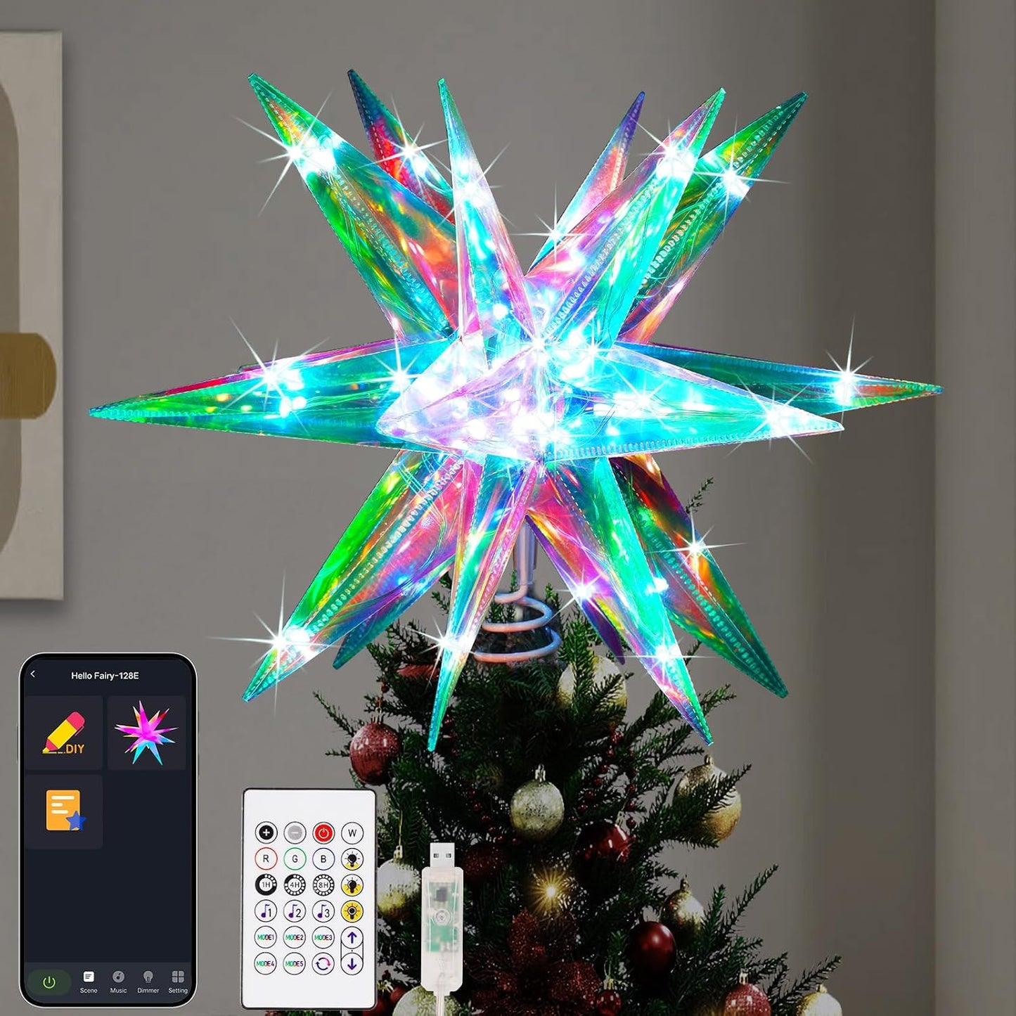 13.8-inch 3d polygonal crystal-like holographic shell that reflects light at multiple angles