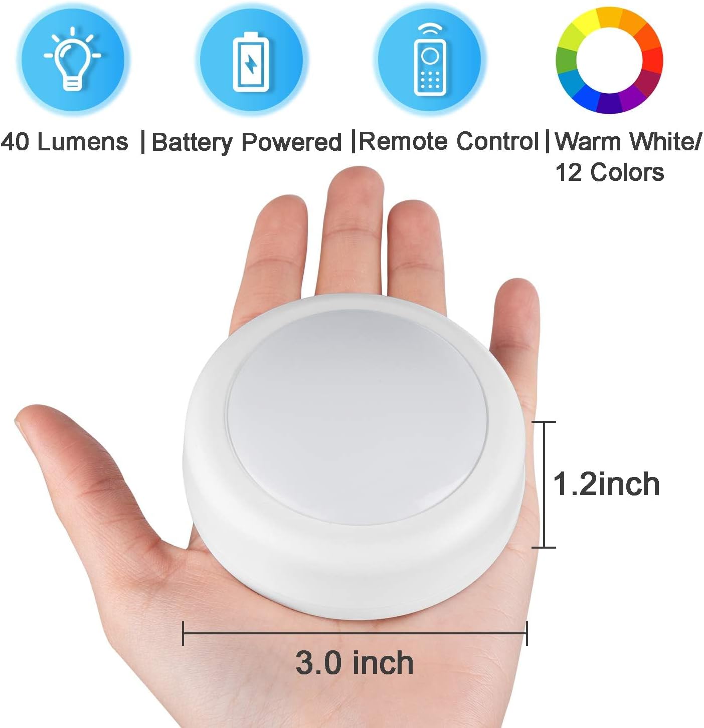 13 color options including 3000k warm white and 2 color-changing modes (smooth and fade)