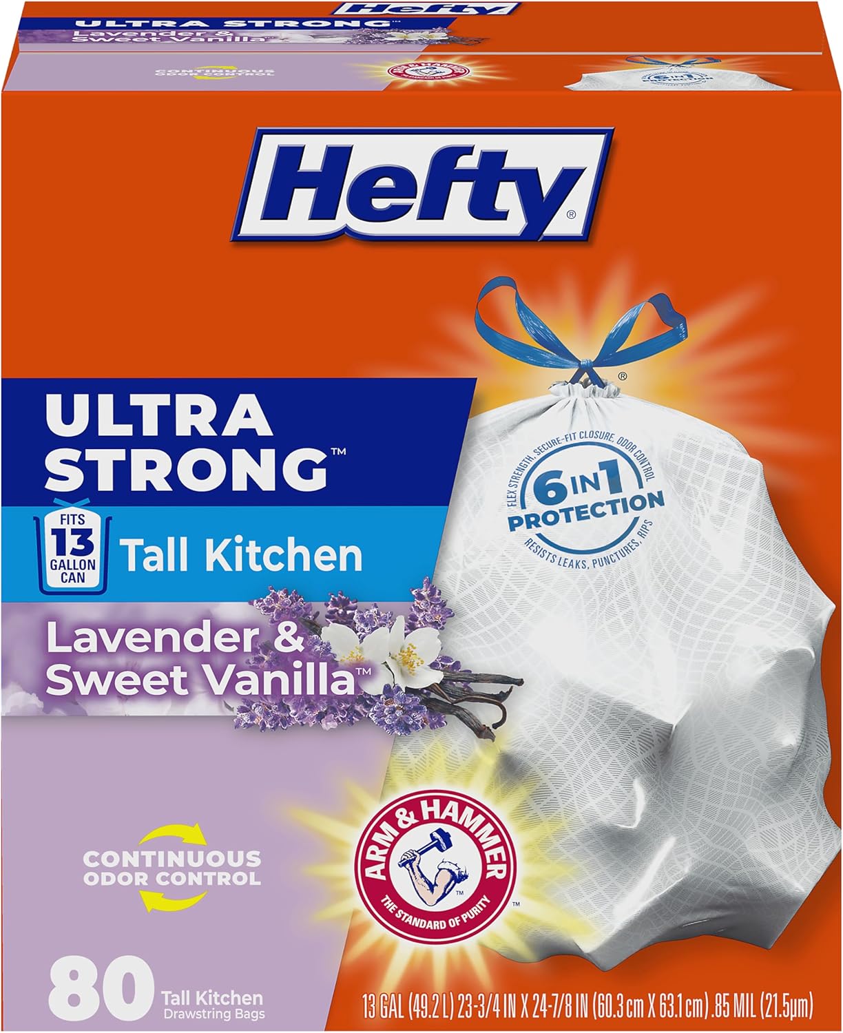 13 gallon (49.2 liter) capacity sized for standard tall kitchen trash cans
