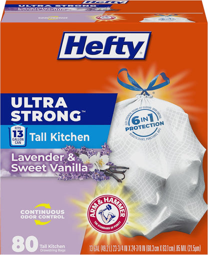 13 gallon (49.2 liter) capacity sized for standard tall kitchen trash cans