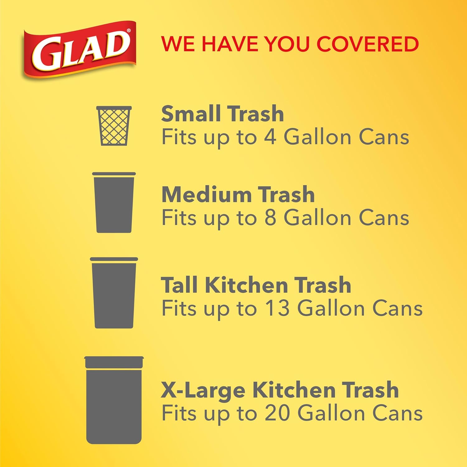 13-gallon capacity sized at 1 ft 11 3/4 in x 2 ft 4 in to fit standard kitchen cans