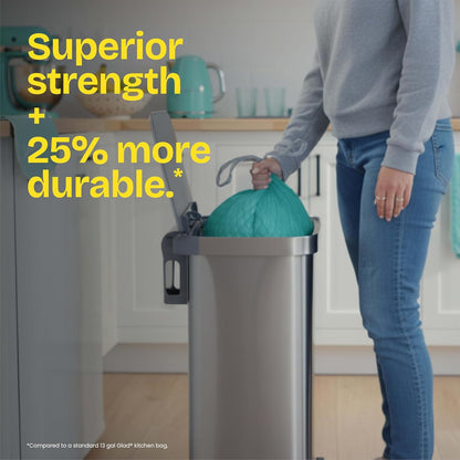 13-gallon capacity sized for standard tall kitchen trash cans, offered in 34-count, 90-count, and 34-count pack-of-2 configurations