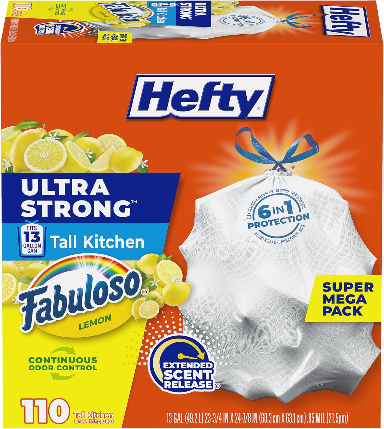 13-gallon tall-kitchen capacity sized to standard kitchen trash cans