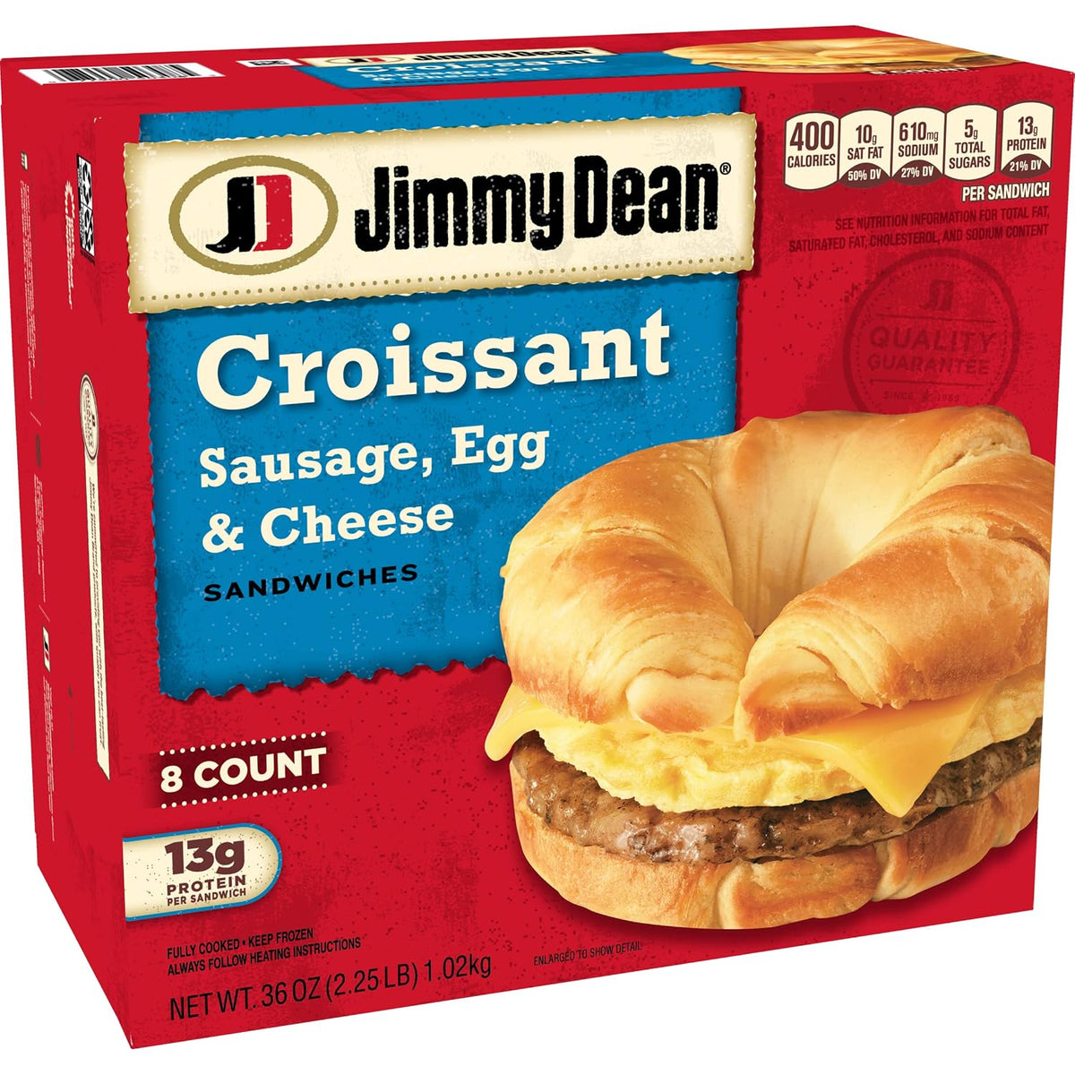 Jimmy Dean Sausage, Egg and Cheese Croissant Breakfast Sandwich – Warm, Satisfying Breakfast for Wellness-Focused Mornings, 8 Count