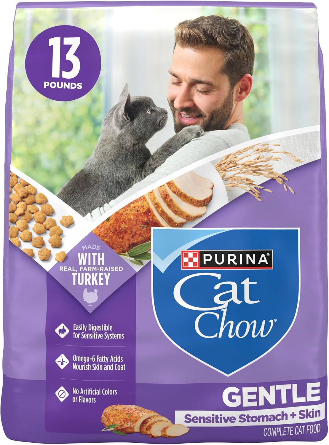 13-pound bag of crunchy pellet-form dry cat food for adult cats of all breed sizes