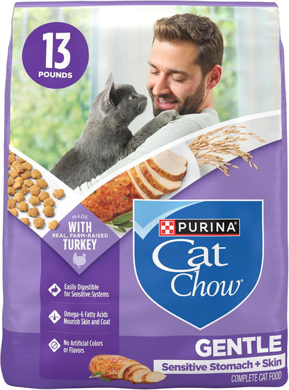 13-pound bag of crunchy pellet-form dry cat food for adult cats of all breed sizes
