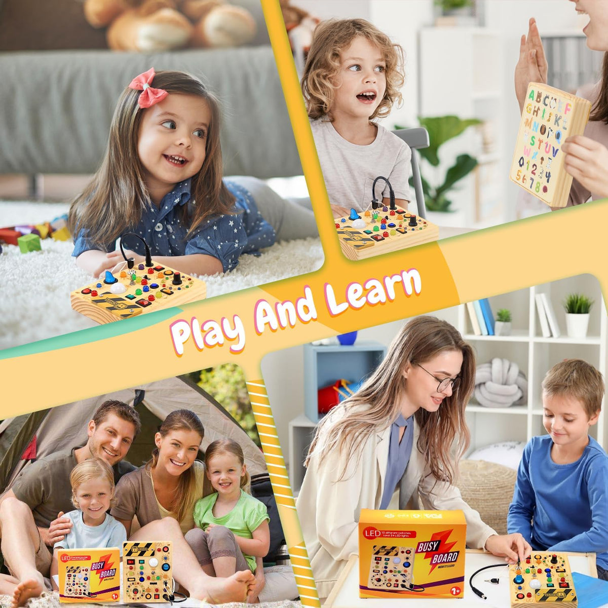 Wooden LED Busy Board – Thoughtful Birthday Gift for 1 2 3 Year Old Boy or Girl, Montessori Learning Toy for Toddlers