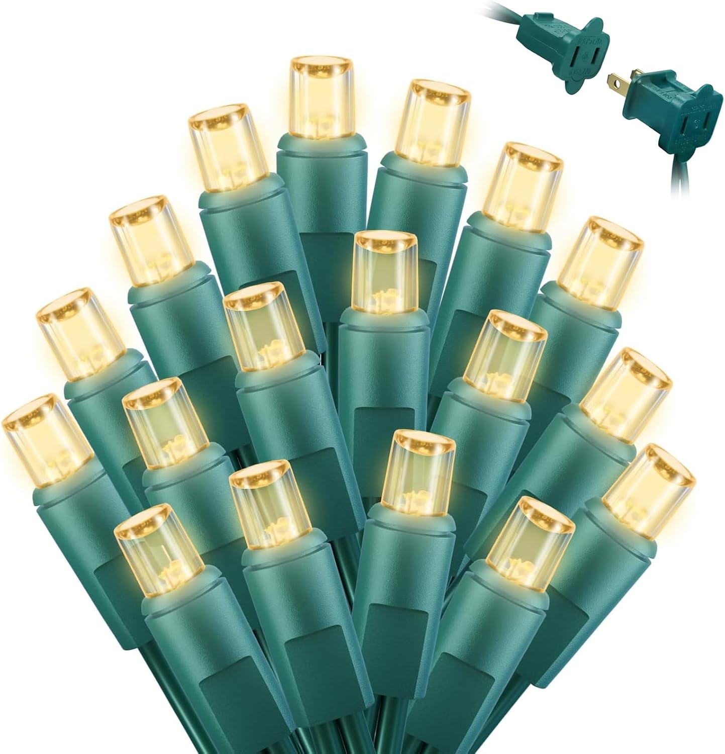 14-foot strand with 50 ultra-bright warm white led mini bulbs on green wire