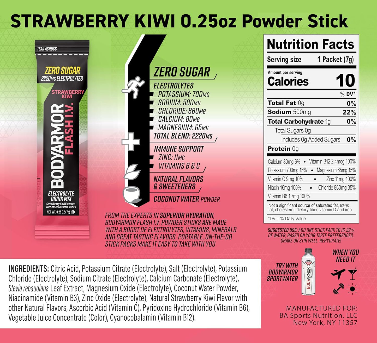 15 calories, zero sugar, no artificial sweeteners, flavors, or dyes