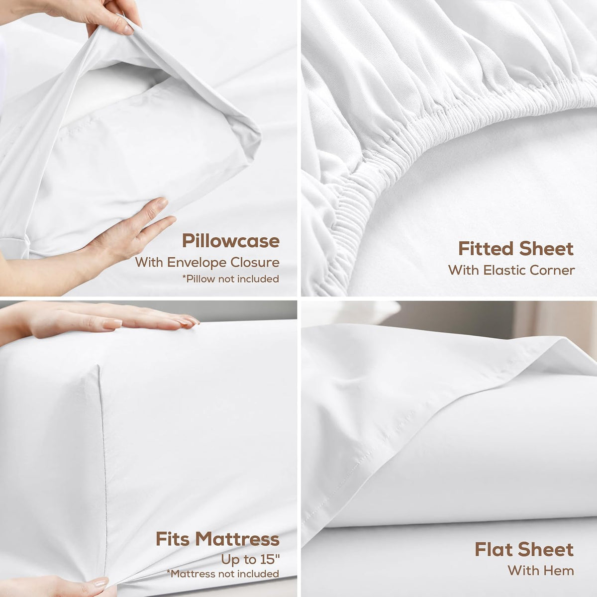 15-inch deep fitted sheet pocket with durable all-around elastic for a snug, tailored fit