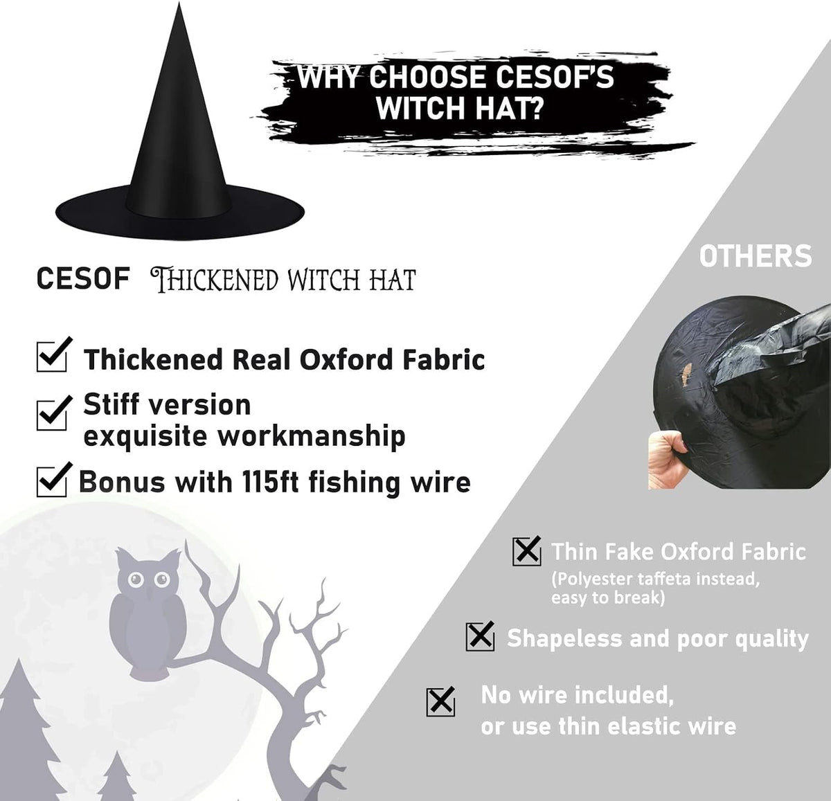 15-inch wide brim and 14-inch tall cone for oversized visual impact
