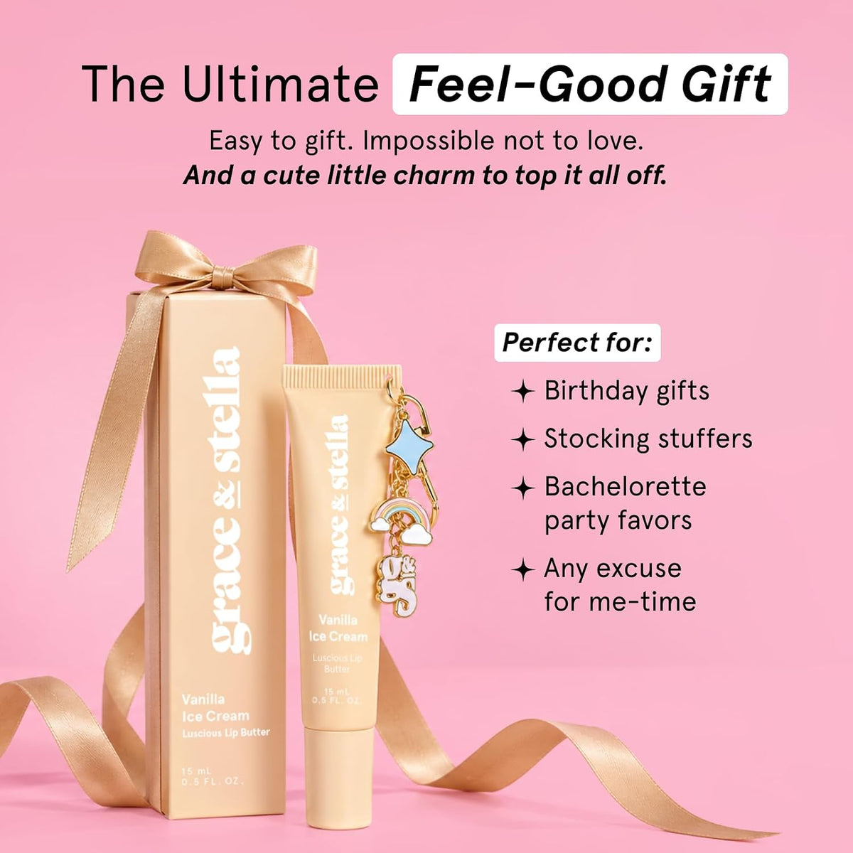 grace & stella Lip Gloss Butter - Vanilla Ice Cream Flavor, Cute Birthday Gift for Women and Brides-to-Be, Pocket-Sized Vegan Lip Balm