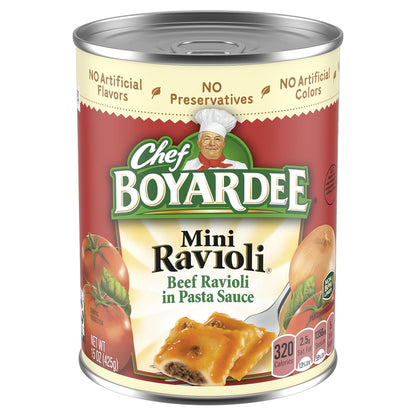 15 oz can of mini beef ravioli in italian-style tomato pasta sauce