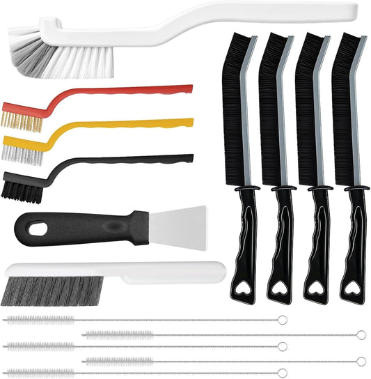 15-piece set with grout brush, putty knife scraper, straw brush, bend brush, and wire brushes