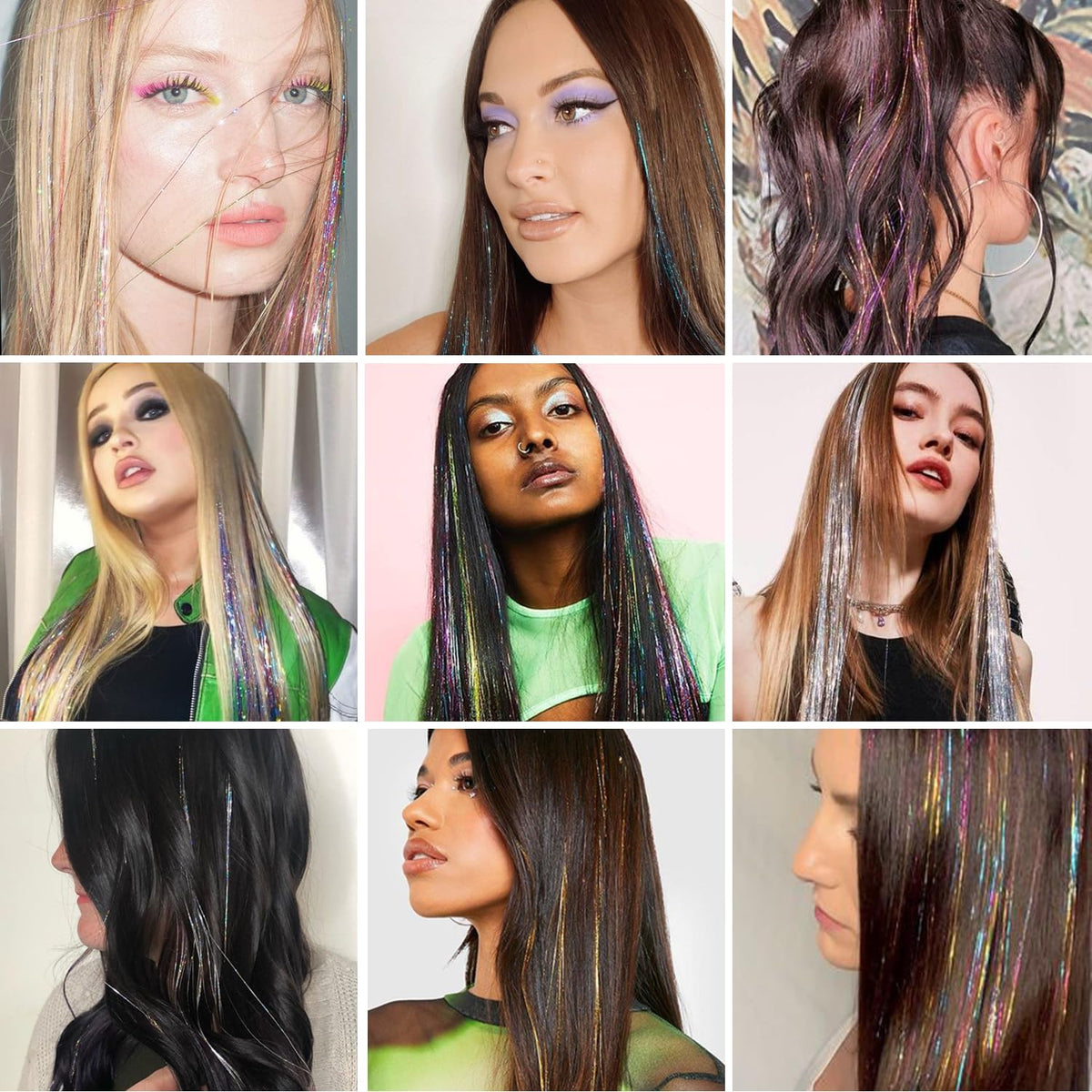 16 color variations including rainbow, colorful, golden, silver, pink, sapphire blue, and black