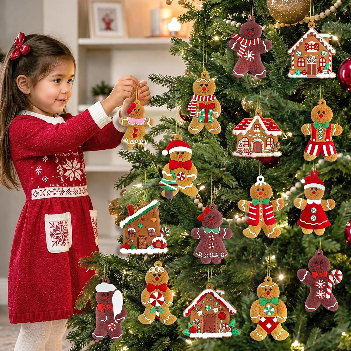 kockuu 16pcs Gingerbread Man Ornaments – Safe, Unbreakable Christmas Decor for Kids' Bedroom Tree