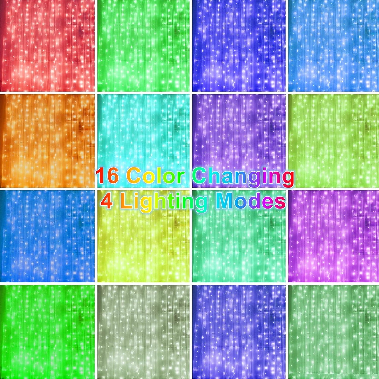 16 rgb color options with 4 lighting modes (steady, fade, twinkle, etc.)
