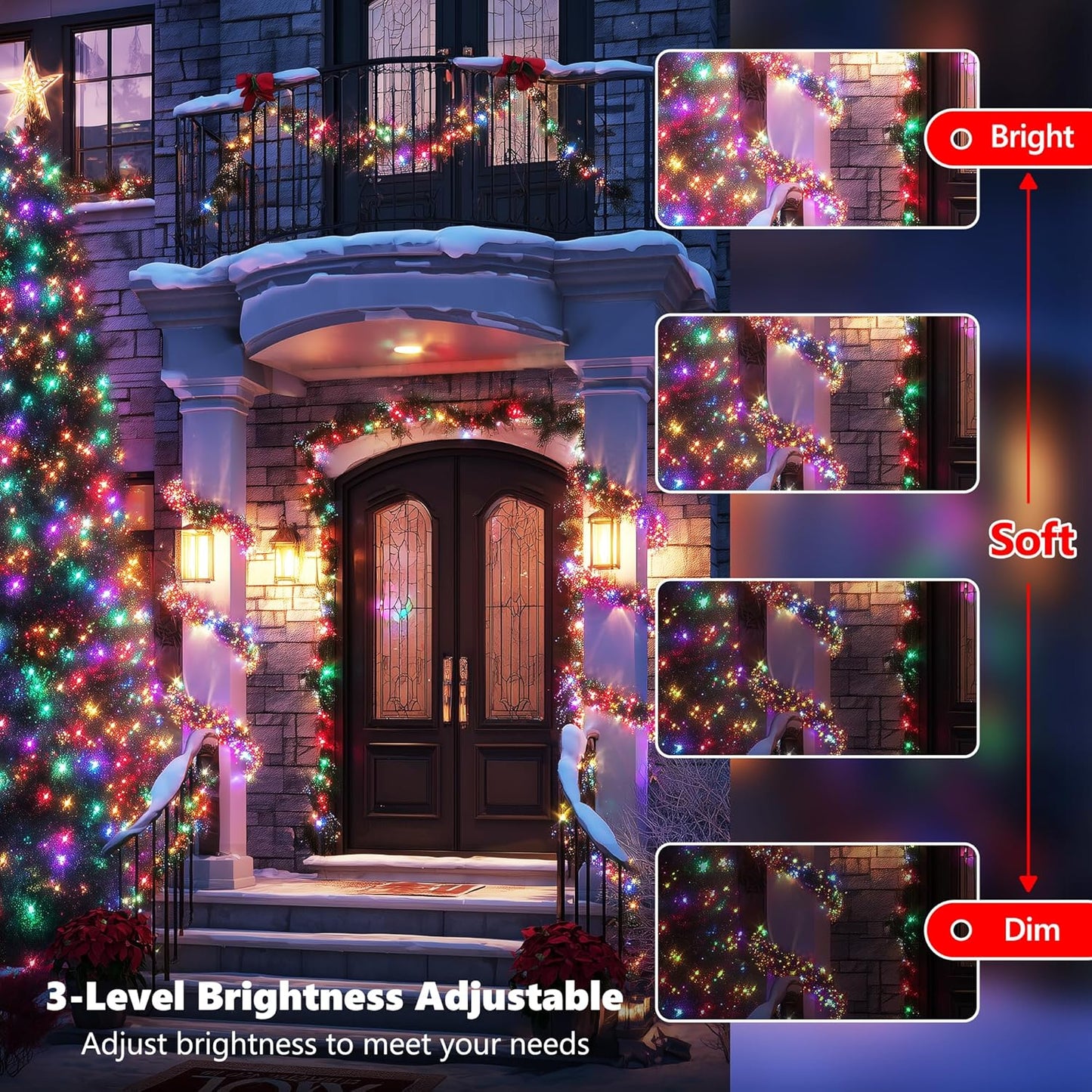16 solid colors plus preset festive color combinations (red-green, white-blue, orange-purple, patriotic)