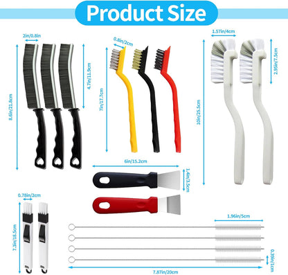 16Pcs Crevice Cleaning Brush Set – Quick-Turnover Deep Clean for Home Office, Kitchen and Bathroom Gaps