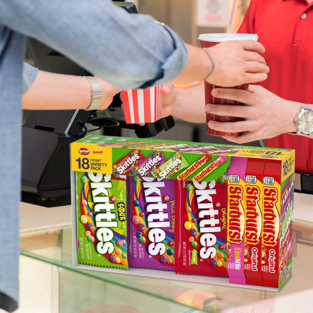 SKITTLES & STARBURST Individually Wrapped Candy Box – Mindful Eating Portion Packs, Pre-Measured Sweet Treats for Balanced Lifestyles