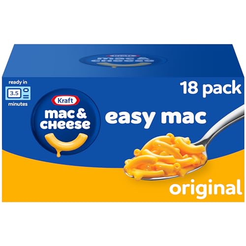 18 single-serve macaroni packets paired with 18 individually sealed cheese sauce packets
