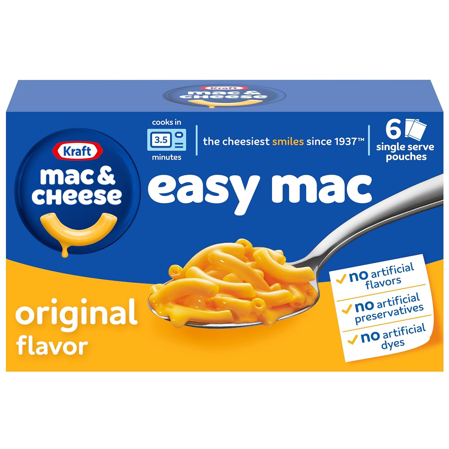18 single-serve macaroni packets paired with 18 individually sealed cheese sauce packets