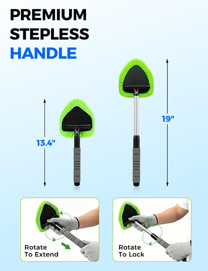 180° swivel cleaning head measuring 5.7"w x 6.1"l for maximum glass contact