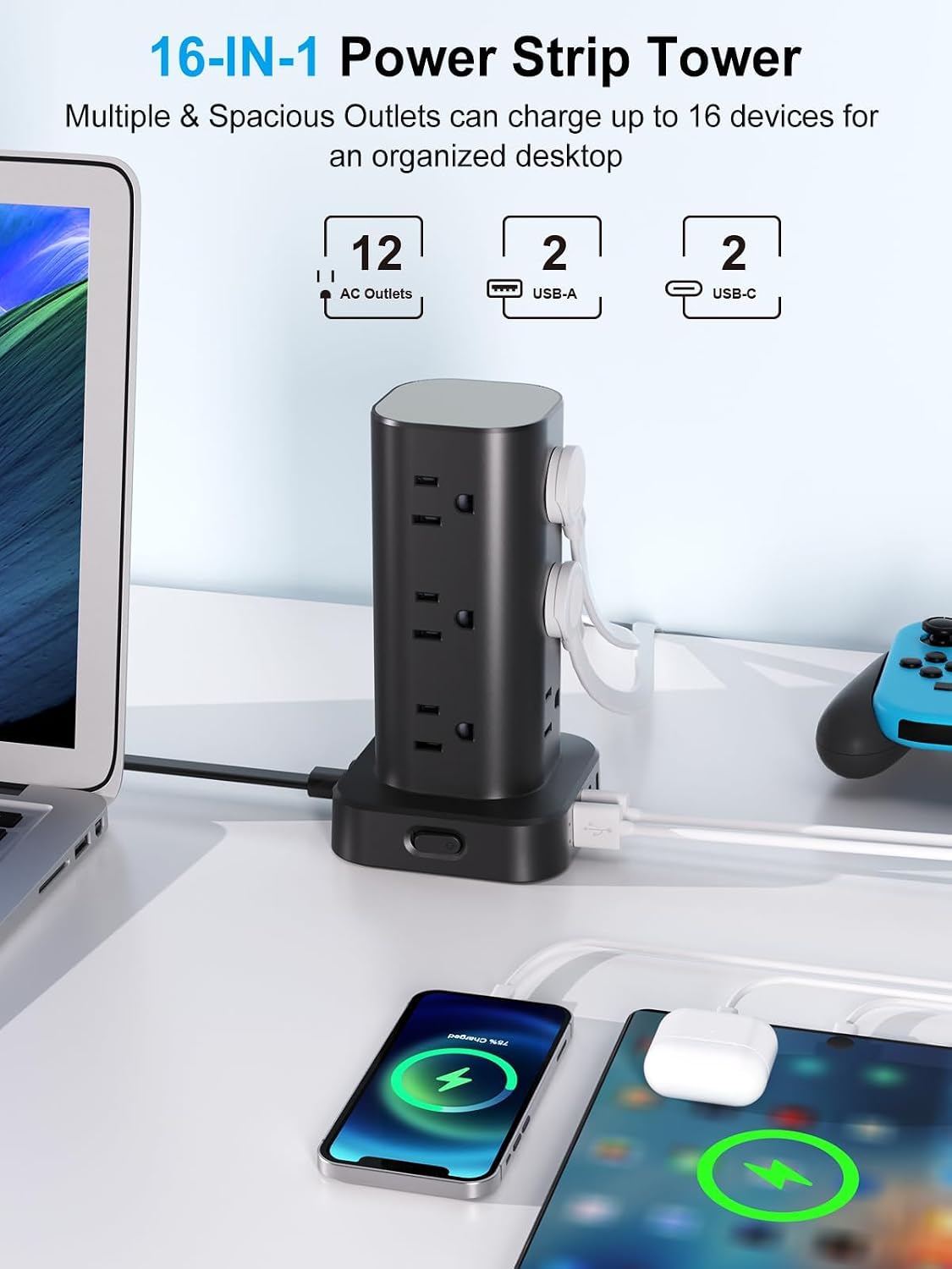 1800j surge protector with overload, short-circuit, and over-current auto-shutoff