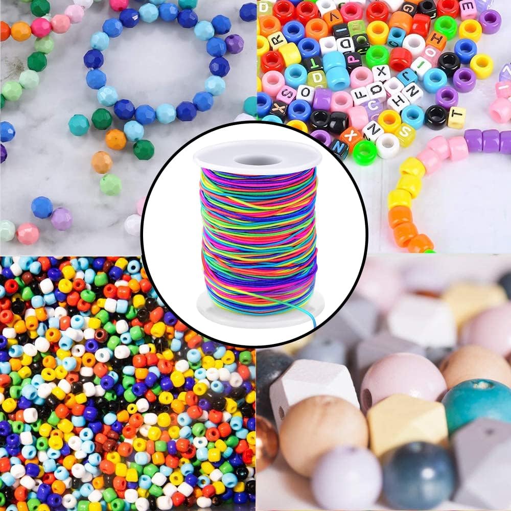Pastel and Bright Beading Cord for Cozy Craft Corner Decor, 1mm Stretchy Rainbow Elastic String