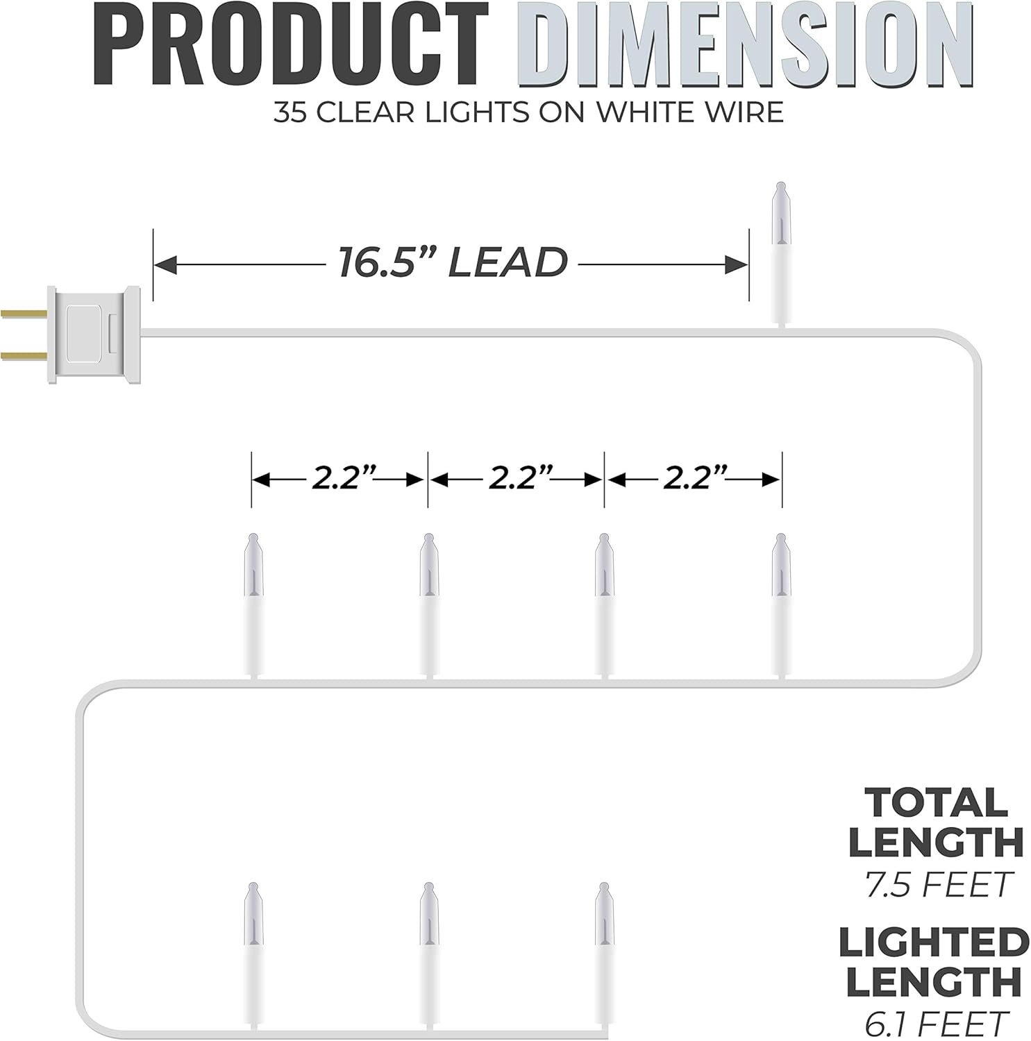 2.2-inch bulb spacing along 3.4 ft of lighted length