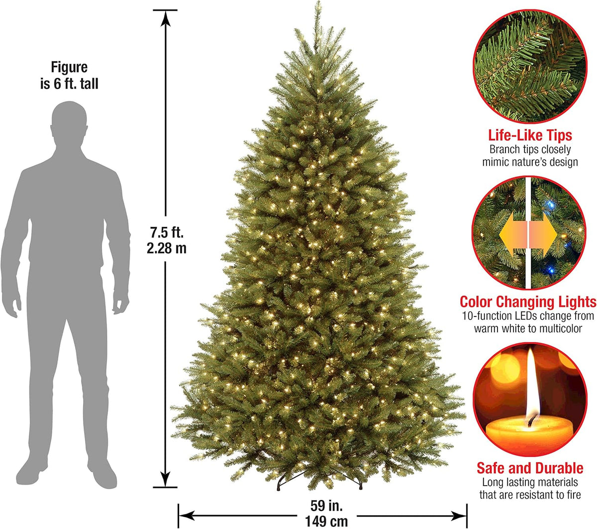 2,514 individually crafted branch tips for full-bodied, lifelike fir appearance