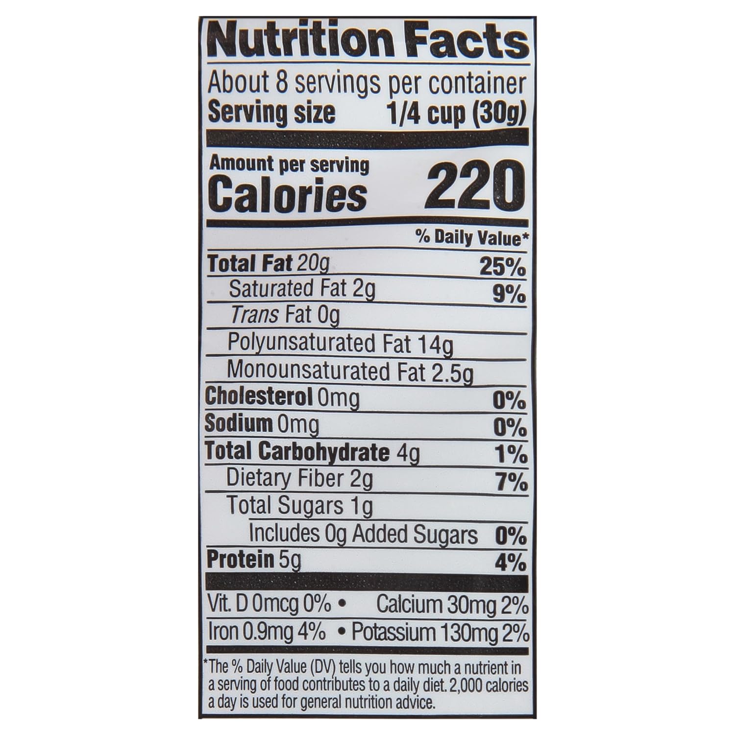 2.5g ala omega-3, 5g protein, 4g carbs per serving