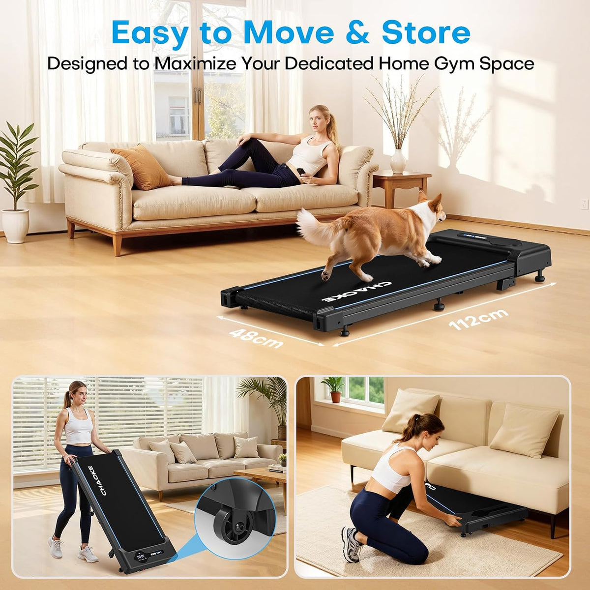CHAOKE Under Desk Walking Pad for Design-Conscious Homes, Minimalist Treadmill That Complements Modern Decor