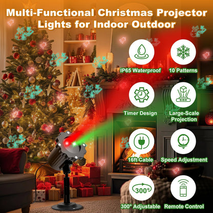 2 colors (red and green) and 10 christmas patterns with moving firefly effect