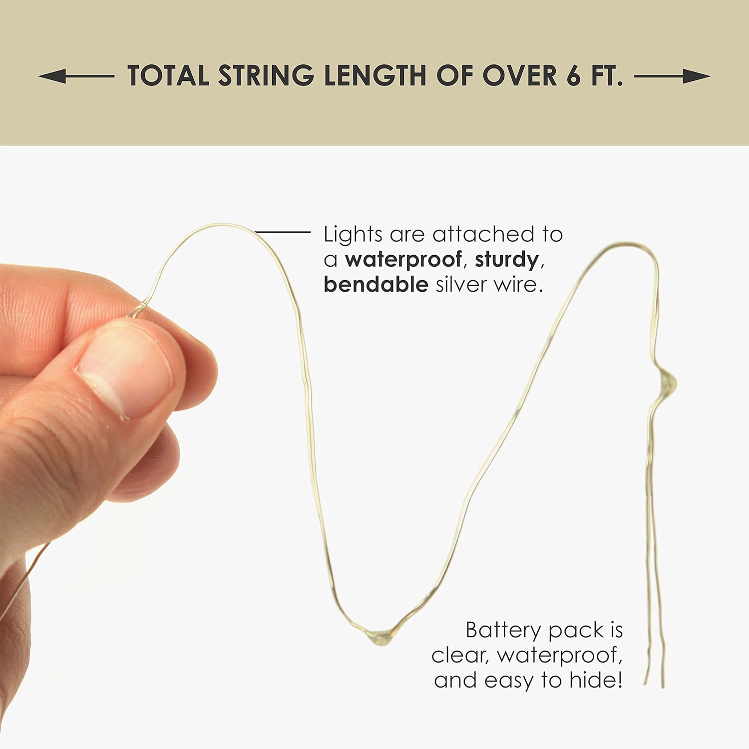 2 cr2032 batteries included per string, providing 24+ hours of continuous use