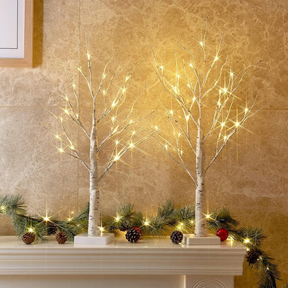 2-foot birch-style tree trunk wrapped in birch bark-look tape with 24 warm white micro-leds