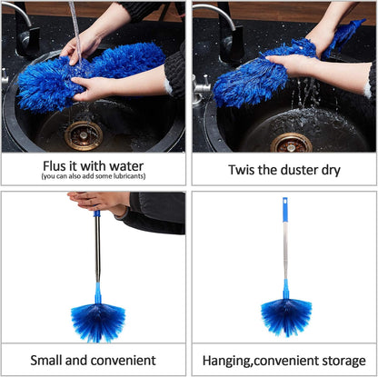 2 in 1 Cobweb and Microfiber Duster – Aesthetic-Friendly Whole Home Dusting, Lightweight Washable 100 in Telescopic Pole