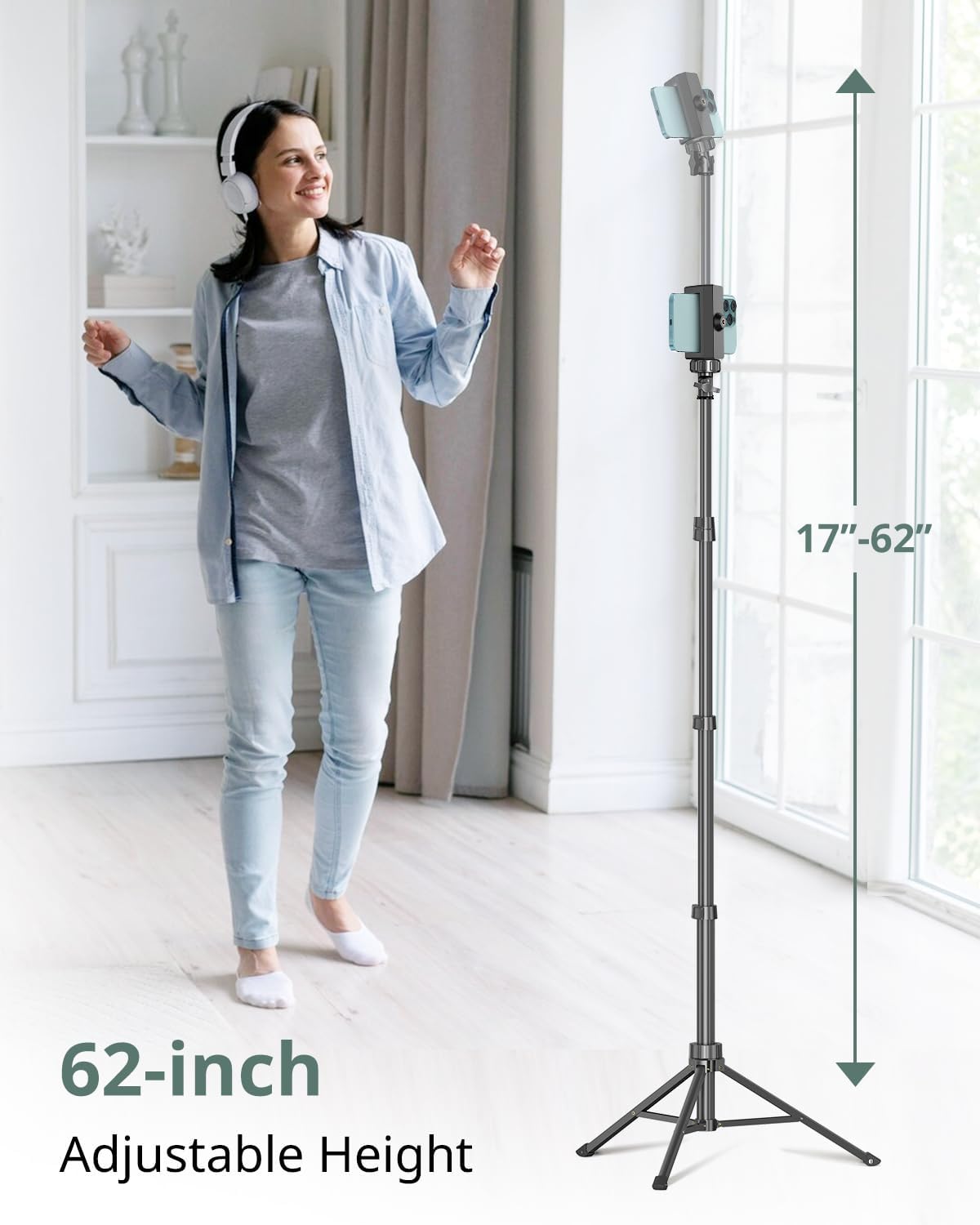 2-in-1 convertible design functioning as both tripod stand and handheld selfie stick