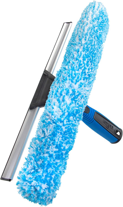 2-in-1 integrated scrubber and squeegee head on a single stainless steel body