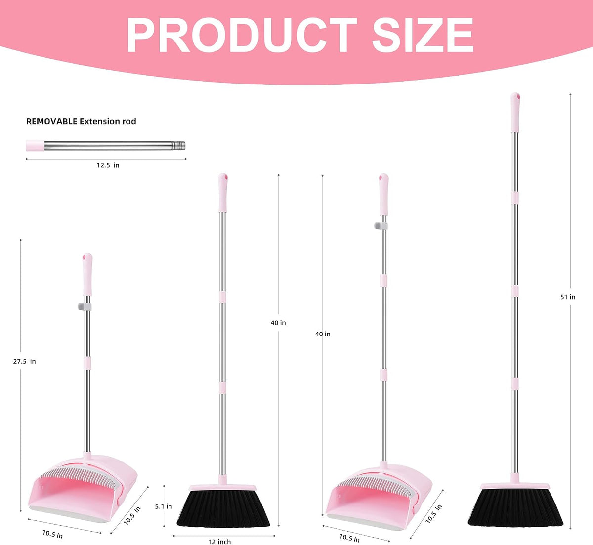 2-in-1 storage: hangable broom head plus clip-on attachment to dustpan handle