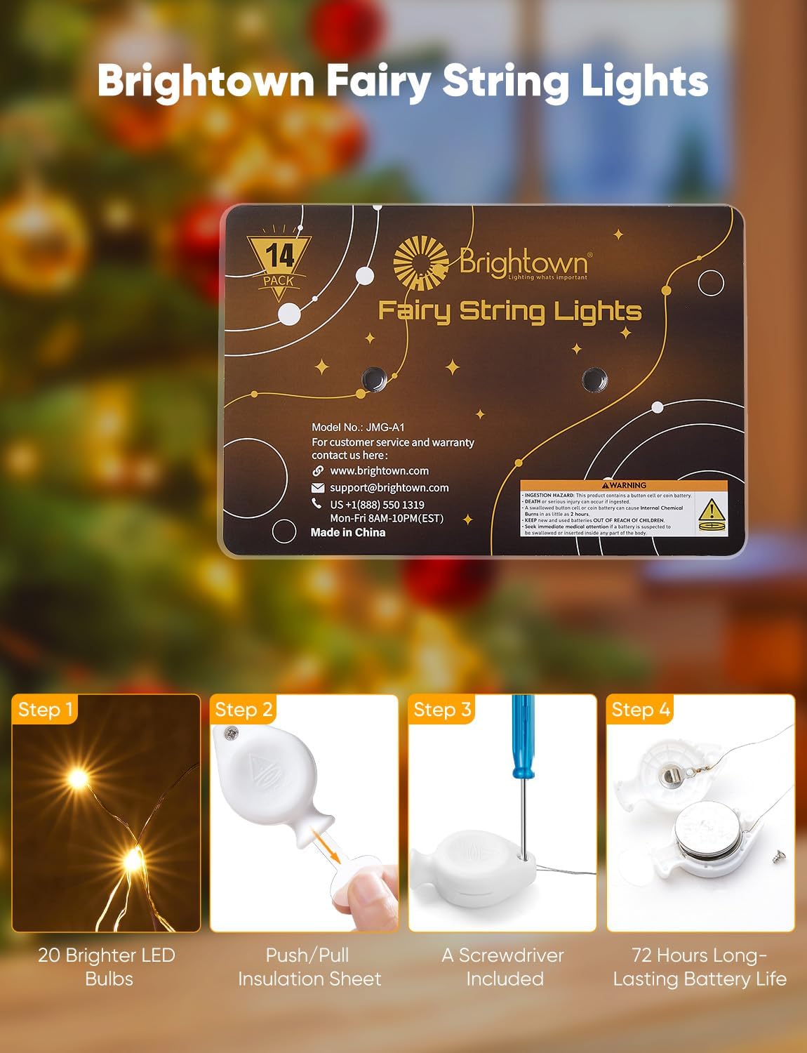 2 included cr2032 batteries per string delivering 72+ hours of continuous light