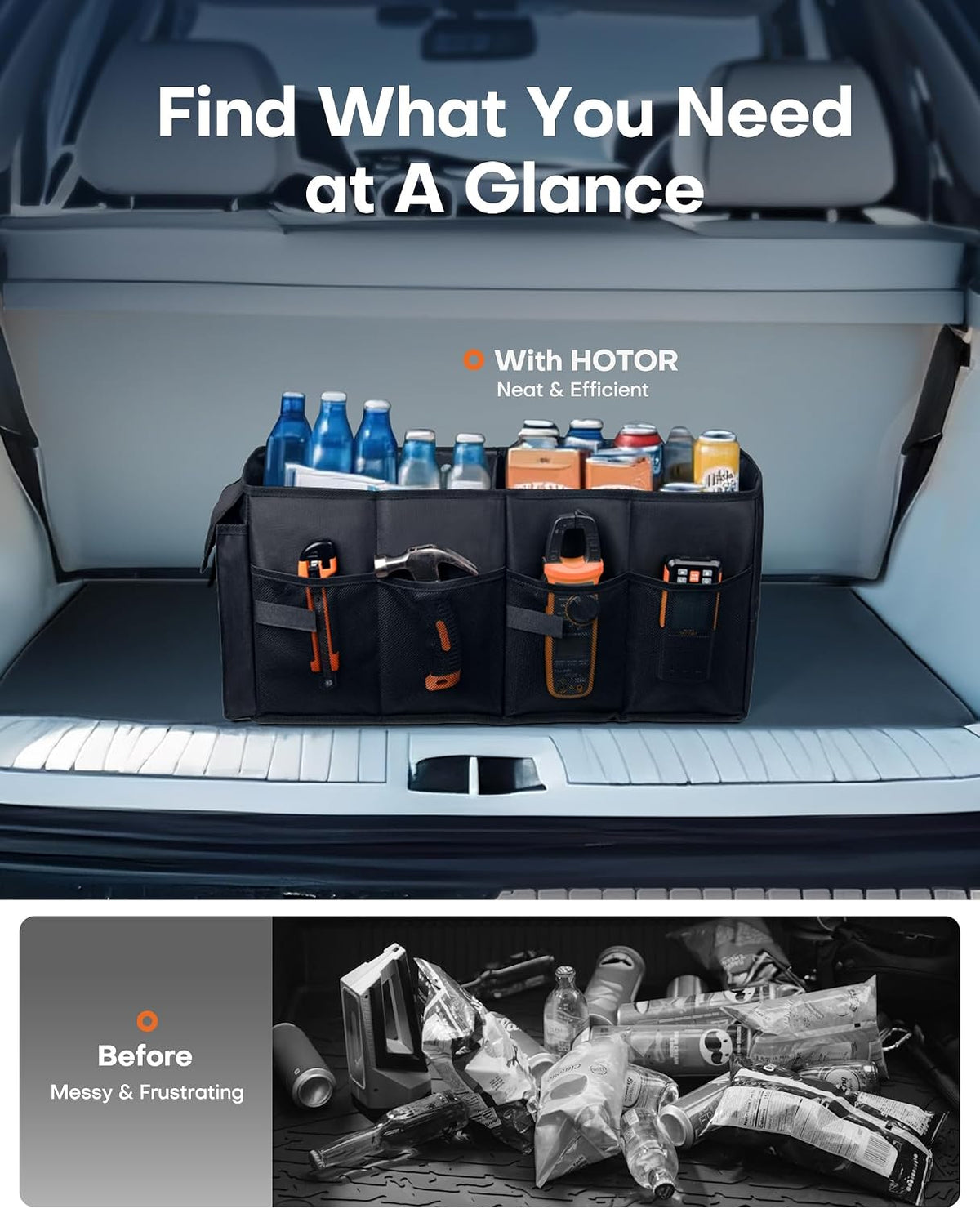 HOTOR Foldable Car Organizer for Minivans - Back Seat and Trunk Storage for Children Gear