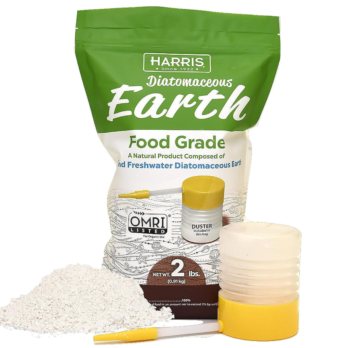 2 lb bag of 100% ground freshwater diatomaceous earth, food grade and additive-free