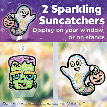 2 open-ended suncatcher designs (~6.5" tall) with included suction cups and stands for window display