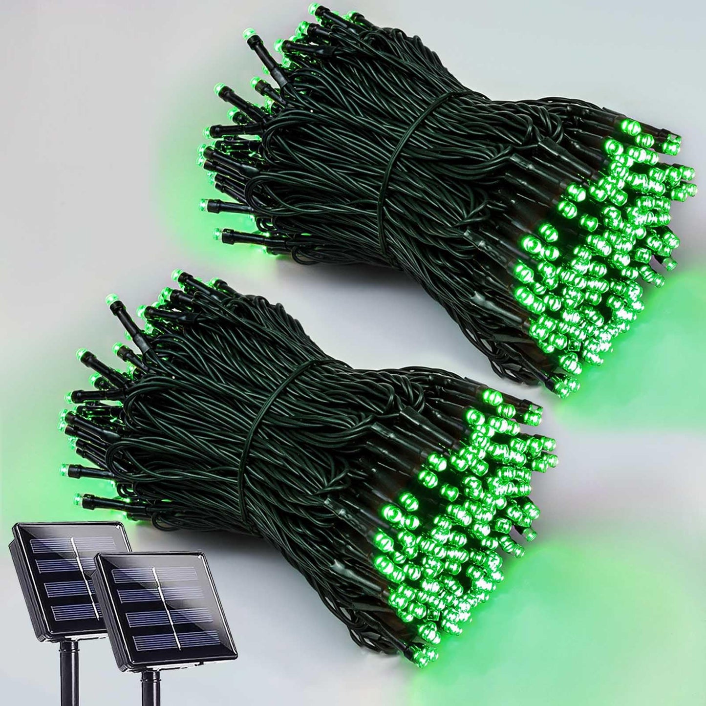 2 Pack 200 LED Solar Christmas Lights Outdoor Waterproof, Solar String Lights for Outside, Green Wire String Tree Light with 8 Lighting Modes for Xmas Wedding Party Garden Yard Decorations (Green)