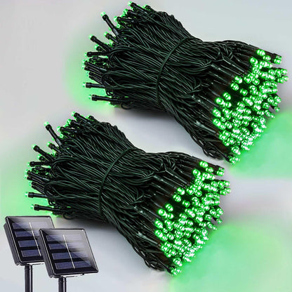 2 Pack 200 LED Solar Christmas Lights Outdoor Waterproof, Solar String Lights for Outside, Green Wire String Tree Light with 8 Lighting Modes for Xmas Wedding Party Garden Yard Decorations (Green)