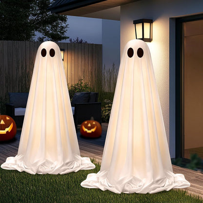 Halloween Lights Decor 2 Pack - Cute Ghost Figurine with Felt Face for Living Room and Bedroom Halloween Aesthetic
