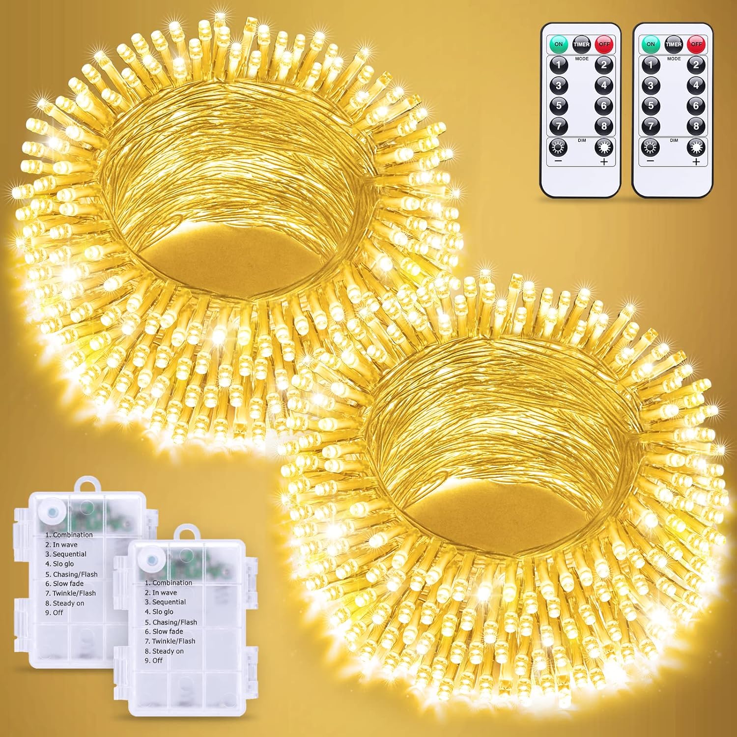 2-pack of 33 ft strings with 100 ultra-bright leds each (66 ft total, 200 leds)