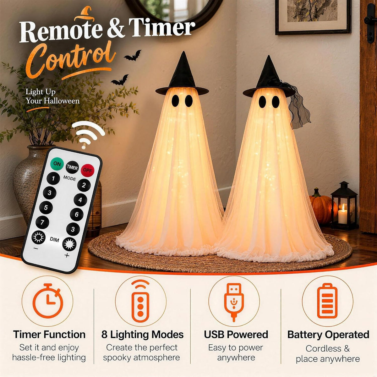 Halloween House Portable Halloween Ghost Figures – Camping and Backyard Party Decor with Timer Remote