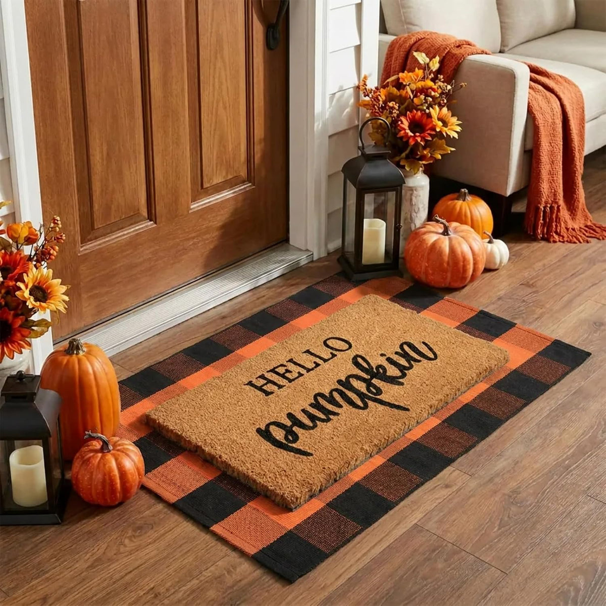 2-piece combo set (doormat + rug) for layered entry styling